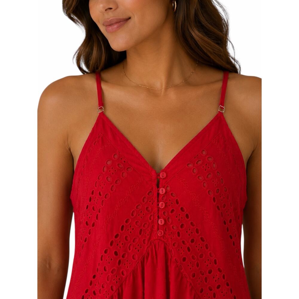 Super Natural by Secret Mission Daniella Cotton Eyelet Dress Red Size S - Picture 3 of 15